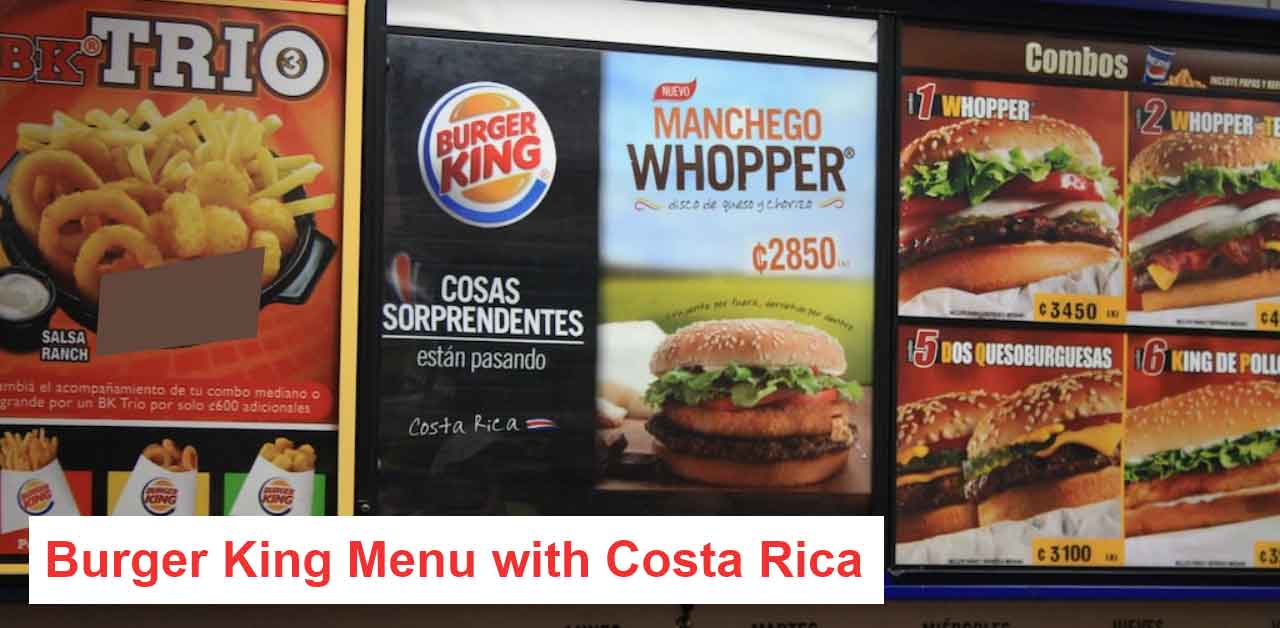 Burger King Menu with Costa Rica